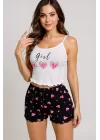 Kalp Desenli Askılı Şortlu Pijama Takımı