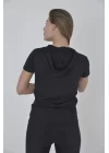 Kapşonlu Slim Fit T-shirt - Siyah