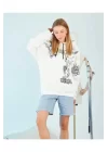 Kapüşonlu Strong Heykel Baskılı Sweatshirt - Beyaz
