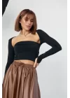 Kara Yaka Uzun Kollu Crop - Siyah