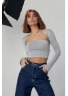 Kara Yaka Uzun Kollu Crop - Taş