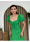 Kare Yaka Düğmeli Elbise