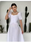 Kare Yaka Düğmeli Elbise