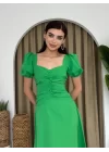 Kare Yaka Düğmeli Elbise