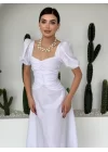 Kare Yaka Düğmeli Elbise