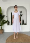 Kare Yaka Düğmeli Elbise