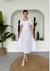 Kare Yaka Düğmeli Elbise