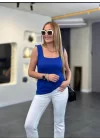 Kare Yaka Kalın Askılı Beyaz Triko Bluz
