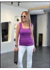 Kare Yaka Kalın Askılı Beyaz Triko Bluz