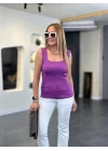 Kare Yaka Kalın Askılı Beyaz Triko Bluz
