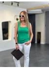 Kare Yaka Kalın Askılı Beyaz Triko Bluz