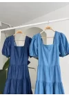 Kare Yakalı Ve Gipe Detaylı Tensel Elbise 2883