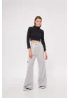 Kargo Cepli Palazzo Oversize Kesim İki Iplik Bol Paça Eşofman Altı Pantalon - Gri
