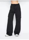 Kargo Cepli Palazzo Oversize Kesim İki Iplik Bol Paça Eşofman Altı Pantalon - Siyah