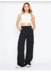 Kargo Cepli Palazzo Oversize Kesim İki Iplik Bol Paça Eşofman Altı Pantalon - Siyah