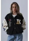 Kaşe Biker Ceket - Siyah