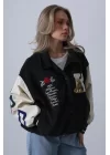 Kaşe Biker Ceket - Siyah
