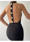 Katalina Gül Düğmeli Elbise