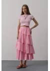 Katlı Kesim Uzun Etek - Pembe