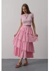 Katlı Kesim Uzun Etek - Pembe