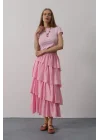 Katlı Kesim Uzun Etek - Pembe