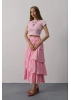 Katlı Kesim Uzun Etek - Pembe