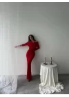 Kayık Yaka Uzun Kurdele Elbise