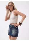 Kemer Detay Denim Mini Etek
