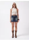 Kemer Detay Denim Mini Etek