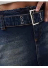 Kemer Detay Denim Mini Etek