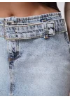 Kemer Detay Denim Mini Etek