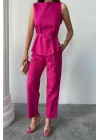 KETEN BLUZ - PANTOLON TAKIM MASSİMO MODELSCREAT KUMAŞ - Fuşya