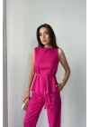 KETEN BLUZ - PANTOLON TAKIM MASSİMO MODELSCREAT KUMAŞ - Fuşya