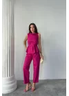 KETEN BLUZ - PANTOLON TAKIM MASSİMO MODELSCREAT KUMAŞ - Fuşya