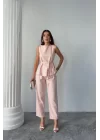 KETEN BLUZ - PANTOLON TAKIM MASSİMO MODELSCREAT KUMAŞ - Pudra