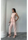 KETEN BLUZ - PANTOLON TAKIM MASSİMO MODELSCREAT KUMAŞ - Pudra