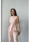 KETEN BLUZ - PANTOLON TAKIM MASSİMO MODELSCREAT KUMAŞ - Pudra