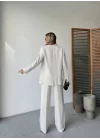 Keten Ceket Pantolon Ikili Takım - Beyaz