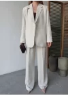 Keten Ceket Pantolon Ikili Takım - Beyaz