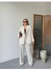Keten Ceket Pantolon Ikili Takım - Beyaz