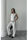 KETEN KENARLARI BİYELİ YELEK - PANTOLON TAKIM - Beyaz