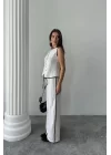 KETEN KENARLARI BİYELİ YELEK - PANTOLON TAKIM - Beyaz