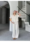 Keten Kısa Kollu Gömlek Pantolon Ikili Takım - Beyaz