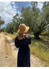 Keten Kısa Kollu Uzun  Elbise - Lacivert