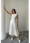 KETEN KOLSUZ BLUZ - MAXİ ETEK TAKIM - Beyaz