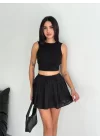 Keten Şortlu Etek - Siyah