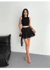 Keten Şortlu Etek - Siyah
