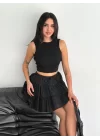 Keten Şortlu Etek - Siyah