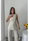 KETEN YELEK - PANTOLON TAKIM - Taş