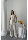 KETEN YELEK - PANTOLON TAKIM - Taş